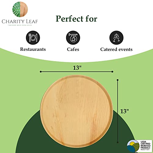 Charity Leaf Disposable Palm Leaf 13" Round Flat Trays (10 Pieces) Bamboo Like Serving Platters, Disposable Boards, Eco-Friendly Dinnerware For Weddings, Catering, Events #TOP2