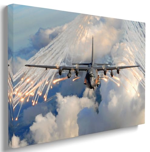 Airplane Wall Decor AC130 Canvas Fighter Jet Artwork Framed for Air Force Aviation Art Military Aircraft Pictures Plane Poster Prints -12x18 Inches