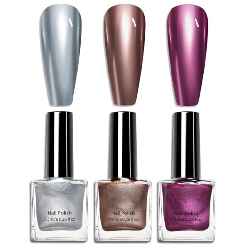 Image of Metallic Nail Polish, Chrome nail polish, Quick Dry Nail Varnish, Mirror Effect Polish, Silver Plating No UV Needed, metallic nail varnish Sets for Women (SET 2)