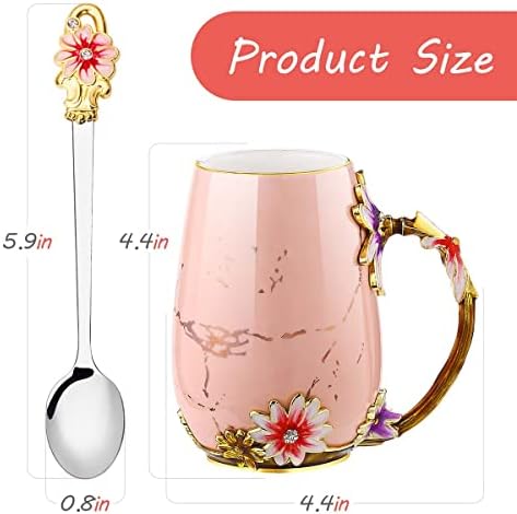 evecase Daisy Flower Ceramics Coffee Mugs Tea Cup with Steel Spoon, Gifts for Women Wife Mum Teacher Friends Christmas Birthday Mothers Valentines Day