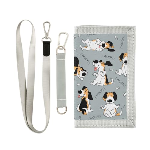 JHKKU Funny Beagle Dog Trifold Wallets for Kids Boys Girls, Outdoor Sports Wallet for Teen, with Zipper Coin Pocket Novelty Purse