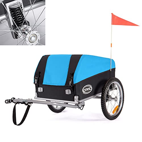 CXWXC Remorque Velo Cargo avec Amortisseur, Capacité de Charge Jusqu'à 120l et 88lb / 400kg, Remorque de Fret Pliante, Remorque de Transport de Signal de Sécurité de Vélo avec Bâche (Bleu) Cover