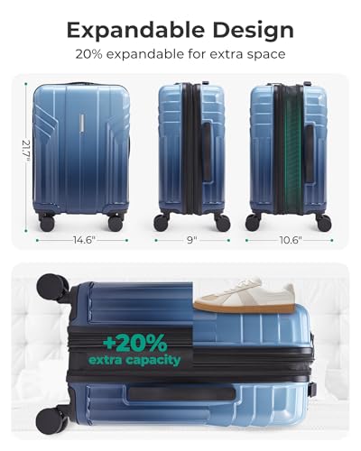 Image of BAGSMART Expandable Carry On Luggage 22x14x9 Airline Approved,Gradient Blue | Spinner Wheels, TSA Lock, Lightweight Hard Shell, Suitcase,22x14x9 Airline Approved