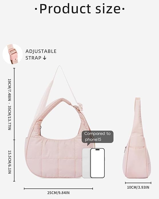 Purse, Nylon Quilted Shoulder Hobo Purses, Cute Waterproof Puffer Crescent Bag, Adjustable Shoulder Strap2