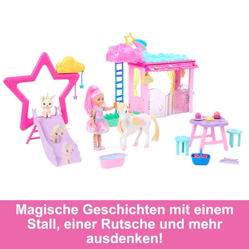Barbie Chelsea-Puppe und Baby-Pegasus Spielset, geflügeltes Spielzeugpferd, Barbie A Touch of Magic Ein verborgener Zauber Set mit Stall… – Ansicht 3
