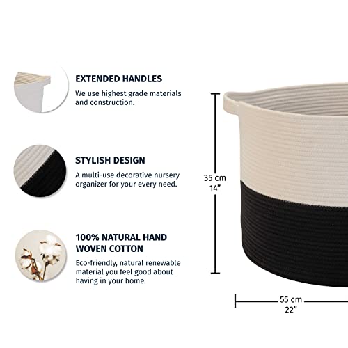 Organihaus Xxx Large Cotton Rope Basket For Blankets Living Room | Blanket Basket & Storage Baskets For Organizing | Laundry Baskets For Storage Toy Basket For Baby | Large Woven Basket - Black/White #TOP1