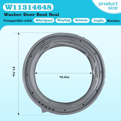 OEM W11314648 W10897390 Washer Door Boot Seal Compatible with Whirlpool Maytag Amana Inglis Washer, Replaces 4931032 AP6835703 PS12711495 EAP12711495
