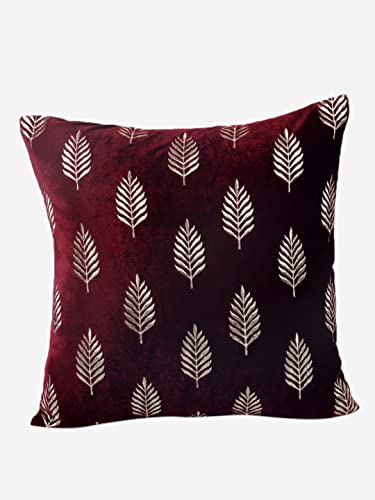 Image of Decoghar | Wine Handmade Sofa Cushion Covers | Golden Zari Leaf Embroidered Square Throw Pillow Cushion Cover | 16 X 16 Inch | Pack of 5