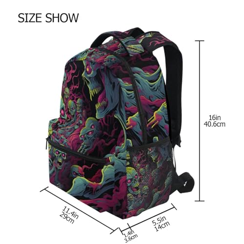 Backpack Zombie Skull Daypack Shoulder Bag Book Bag Lightweight Back Pack with Reflective Strip Travel Laptop Daypack 12 ×16.9 In4