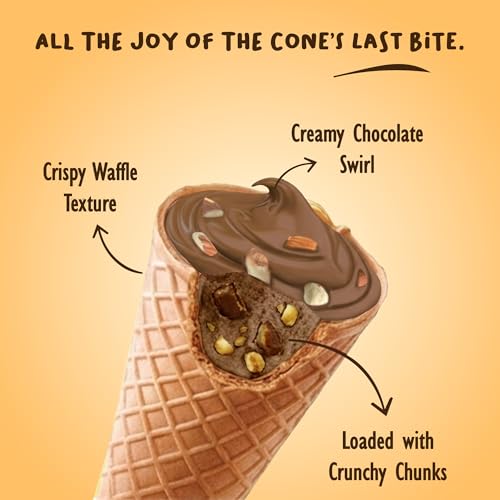 Image of Pik n Pop Almond Mini Waffle Cones 57g, Crispy Cones with Creamy Almond Filling & Chunks, Whole Wheat, Non-Meltable Ready-to-Eat Snack, 100% Eggless