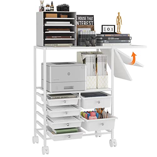 Gillas Storage Drawer Carts,3-Tier Rolling Storage Cart With Foldable Lengthen Countertop,Multifunction Metal Organizer Storage Cart With Drawers, Rolling Cart With Wheels For Office,Living Room,White #TOP4
