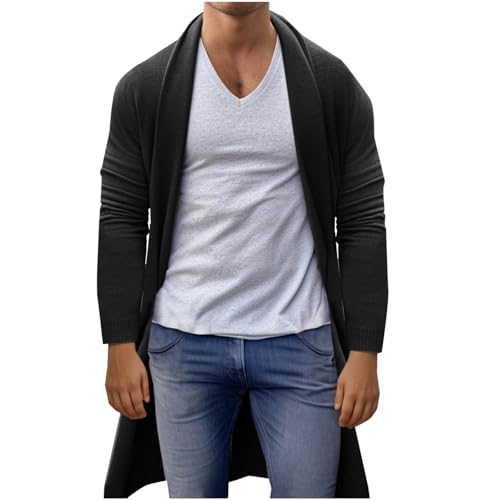 Sweater for Men Shawl Collar Long Cardigan Knit Fashion Sweater Fall Winter Loose Soft Overcoat Open Front Outerwear