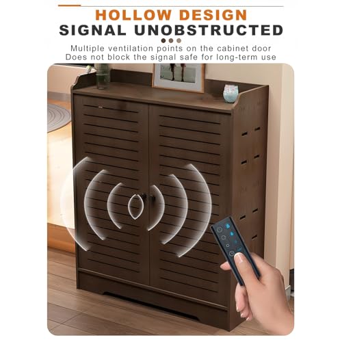 Organizador de router WiFi de madera con puertas y estantes para salón 5