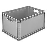 3 x 64 Litre Robusto Industrial Plastic Stacking Euro Storage Containers Boxes Crates GREY