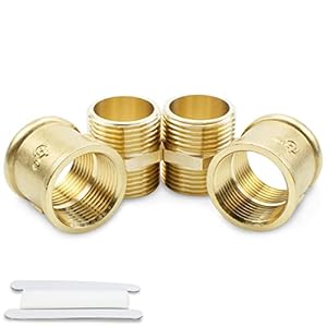 Bwintech 4 Pcs 1″ to 1″ Female & Male BSP Thread Brass Hex Nipple & Hex Coupling Connector for Pipe Connecting Conversion