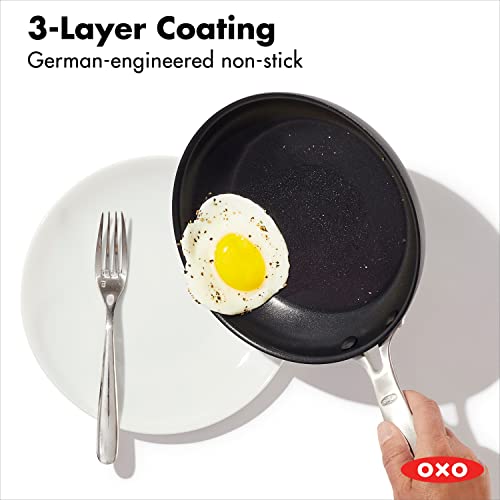 Oxo Good Grips Pro, 8" And 10" Frying Pan Skillet Set, 3-Layered German Engineered Nonstick Coating, Stainless Steel Handle, Dishwasher Safe, Oven Safe, Black #TOP1