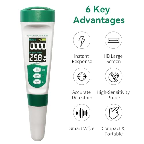 Image of LABART 5-in-1 Digital pH Meter & TDS Tester with Voice Function with Certificate | Waterproof Rechargeable Device for Aquarium, Pool & Drinking Water with Certificate