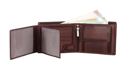 Image of WildHorn Leather Wallet For Men I 9 Card Slots I 2 Currency & 2 Secret Compartments I 1 Zipper & 3 Id Card Slots (Crackle), Brown