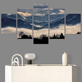SIGNWIN 5 Panel Canvas Wall Art Foggy Mountains...