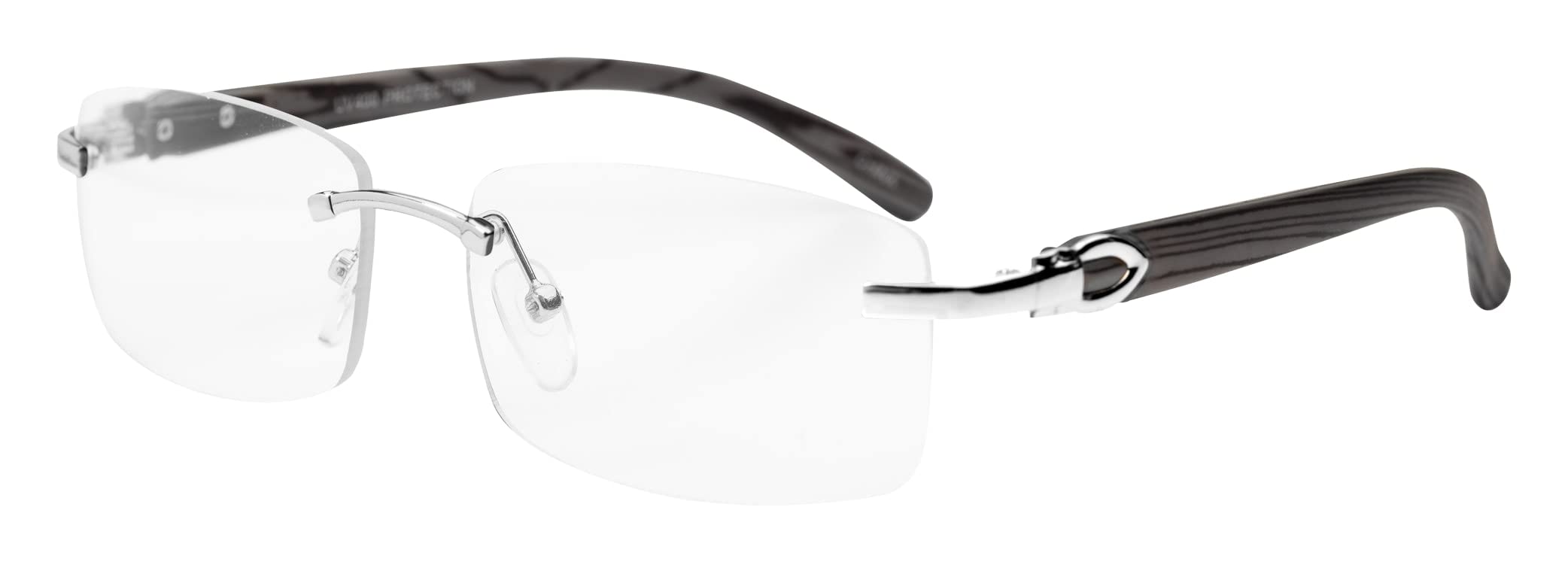 Elite Slim Rimless Rectangular Metal & Wood Art Sunglasses