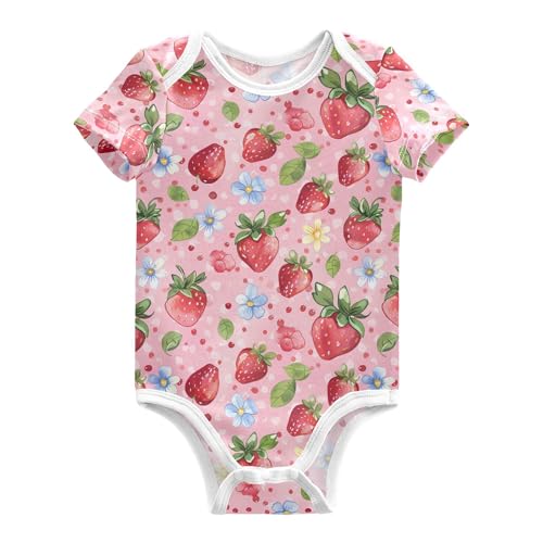 Wudan Cute Strawberries and Blue Flowers Pink Boys Clothes Summer Cotton Months Girls Clothes for Month Baby 6M