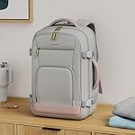 LOVEVOOK Travel Backpack For Women, 40L Carry On Backpack Flight Approved, TSA Personal Item Travel Bag Fits 17 Inch Laptop, Business Weekender Overnight Waterproof Daypack With 2 Cubes, Grey-Pink - Image 2