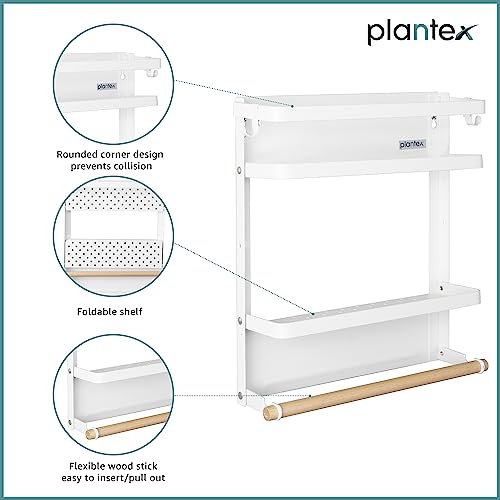 Image of Plantex GI Steel Multi-Purpose Magnetic Shelf for Home /Fridge Organizer Spice Rack with Paper-Towel Holder /Kitchen Rack for Refrigerator (Small-White)