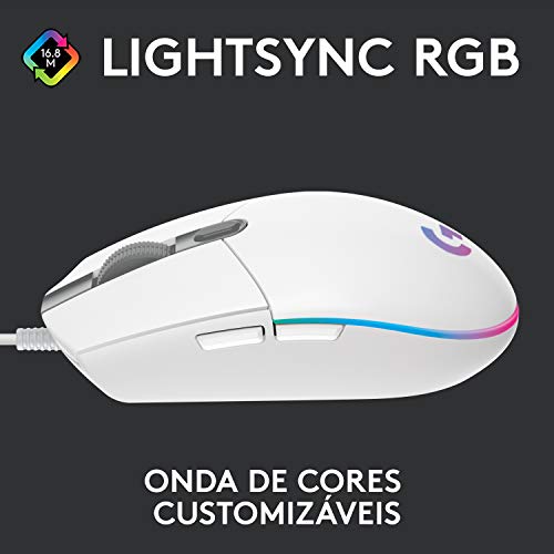 Mouse Gamer Logitech G203 LIGHTSYNC RGB, Efeito de Ondas de Cores, 6 Botões Programáveis e Até 8.000
