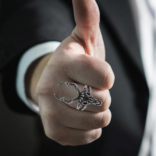 Holibanna Anel De Cabra Ram Anel Gótico Anel De Caveira De Aço De Titânio Vintage Anéis Com Chifres