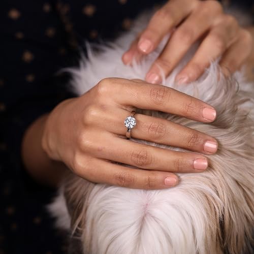 2CT Solitaire Moissanite Engagement Ring for Women, 8MM Round D Color VVS1 Clarity, 4-Prong Handmade Stone Setting - 22K White Gold Filled Solid 925 Sterling Silver, Promise Rings for Her4