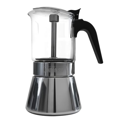 Image of The London Sip Glass and Stainless Steel Stovetop Espresso Maker Moka Pot Italian Coffee Percolator, Glass, Small (5.07 oz)