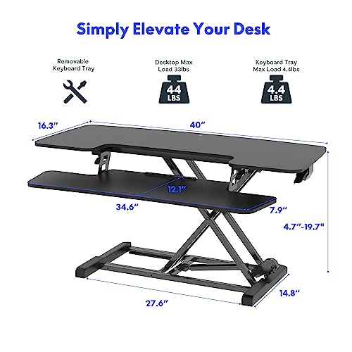 FLEXISPOT Standing Desk Converter 40in Sit to Stand up Desk Riser Height Adjustable Computer Workstation with Spacious 2-Tier Desktop Black - Image 3