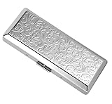 Portable Metal Cigarette Case - Women's and Men's, Elegant and Fashionable (Grass Silver, Small)