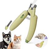 4in1ペット用 犬爪切り LEDライト付き 猫 犬 コンパクト 軽い つめきり 爪研ぎ 爪ケア 切りやすい 怪我防止 飛び散り防止 ヤスリ付き 爪ヤスリ ネイルカッター 切れ味 初心者 深爪防止 小中型ペット(グリーン, バナナ)