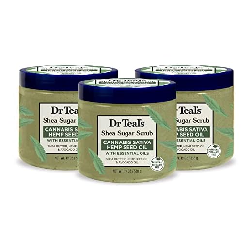 Dr Teal's Shea Sugar Body Scrub, Cannabis Sativa Hemp Seed Oil with Essential Oils, 19 oz (Pack of 3)