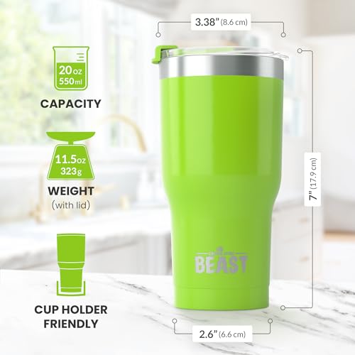 Image of Beast 20 oz. Tumbler Stainless Steel - Vacuum Insulated Rambler Coffee Travel Cup Gift Bundle (20 oz, Lemongrass Green)