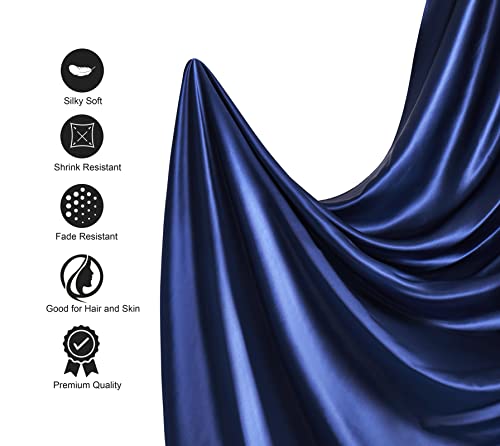 Image of Lanest Housing Silk Satin Sheets, Full Size Satin Bed Sheet Set with Deep Pockets, Cooling Soft and Hypoallergenic Satin Sheets Full - Navy Blue
