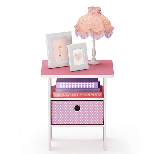 Image of Furinno Andrey End Table / Side Table / Night Stand / Bedside Table with Bin Drawer, Pink /Light Pink