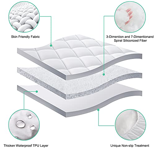 Extra Thick Waterproof Mattress Pad Queen Size Mattress Protector Bed Cover 8-21" Deep Pocket Cooling Quilted Fitted Pillow Top Mattress Topper #TOP2