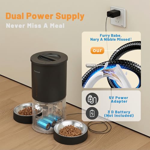 Miaosical Automatic Cat Feeder 2 Cats,2.4G WiFi Timed Auto Cat Food Dispenser with Dual Bowls,4.2L Smart App Control,Equal Portion Feeding for Multiple Cats (Black, 4.2L WiFi Dual Bowl) - Image 6