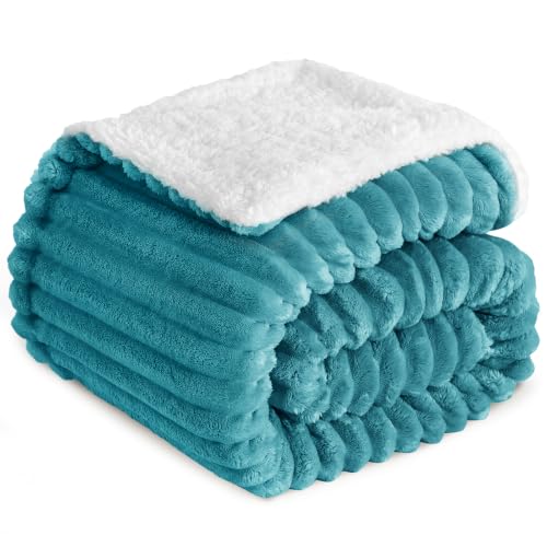 RUIKASI Sherpa Decke Warme Kuscheldecke Flauschige 130x150 cm Türkis – Ansicht 1