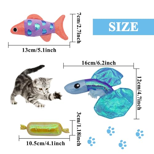 Andiker Cat Catnip Toys,Crinkle Catnip Fish with Rustling Shiny Crinkle Paper and Natural Catnip,Cat Interactive Toys for Indoor Cats for Promoting Digestion and Adjusting Emotion (Blue Fish)