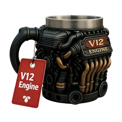 Taza térmica mecánica – Taza doble pared 300 ml diseño V12 taza de café con aspecto motor | taza de café diseño motor, taza térmica para balcón, golf, , camping, jardinería, Wan