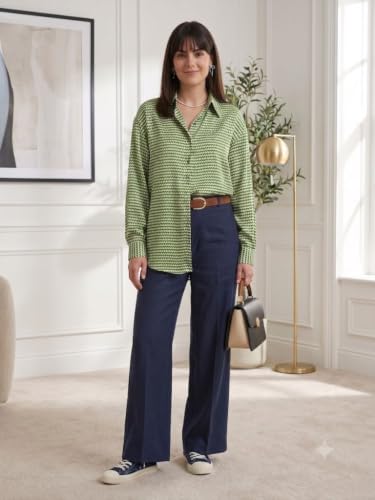 Image of OOMPH! Women's Printed Shirt | Full Sleeves | Collared Neck | Curved Hem | Casual Shirt for Women
