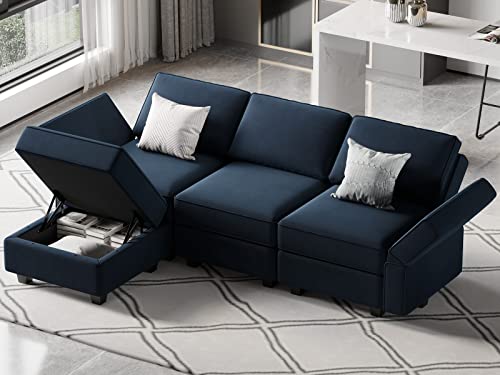 Belffin Convertible Sectional Sofa With Chaise Velvet L Shaped Sofa Couch Modular Sectional Sofa With Storage Blue #TOP2