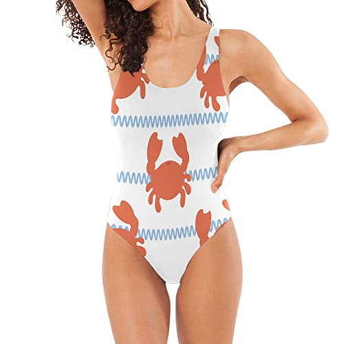 Einteiliger Badeanzug mit Krabben-Tiermotiv, geriffelt, Cartoon, Monokini, Strandmode für Damen, Kinder, Teenager, Mädchen, Muster, XL