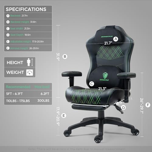 Sedia da gioco con massaggio e riscaldamento, sedia ergonomica per computer con cuscino a molle insacchettate, supporto lombare e poggiapiedi regolabile, nero e verde - Sedia gaming - Immagine 2