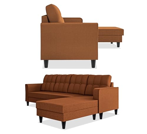 Image of Adorn India Maddox Tufted L Shape 5 Seater Sofa Set RHS (Rust) (3 Year Warranty)