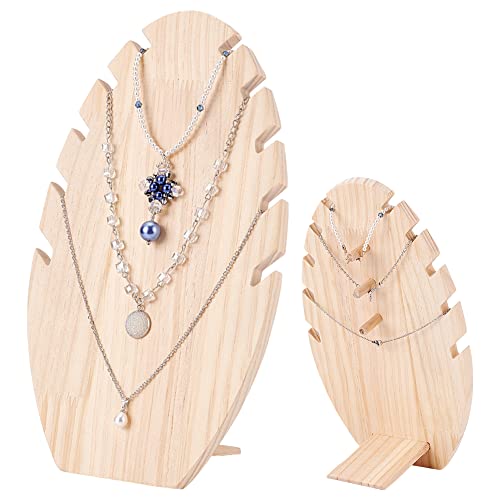 PH PandaHall Présentoir à Colliers en Bois, 5 Fentes Support de Collier en Forme de Feuille Porte-Bijoux Chaîne Présentoir à Bijoux Collier Chevalet avec Chevilles pour Maison Magasin Bijoux Spectacle