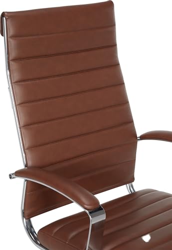 Image of Amazon Basics High-Back Swivel Office Chair with Lumbar Support, Ergonomic Ribbed Faux Leather, Adjustable Height, 24.75 inchD x 23.25 inchW x 45.25 inchH, Brick Red
